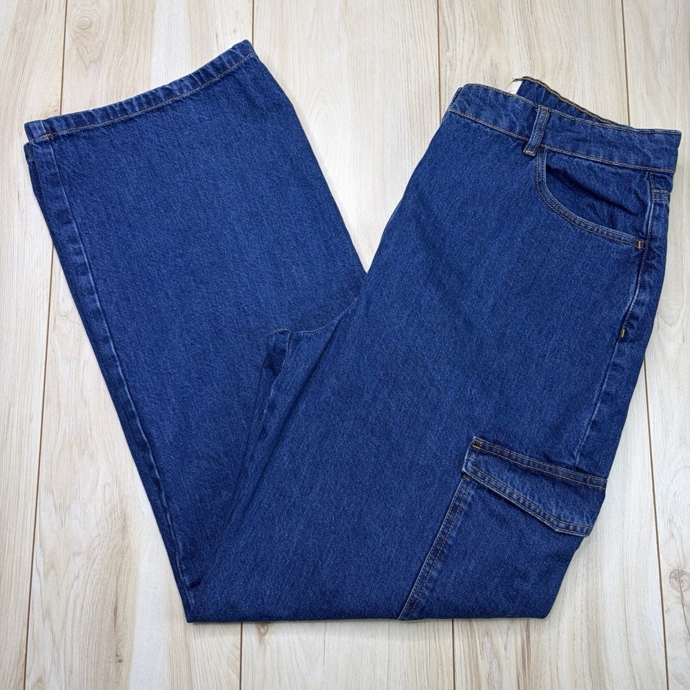 SÉZANE Baggy Denim Cargo Jeans Women's Size 46 34x33 Blue Pockets